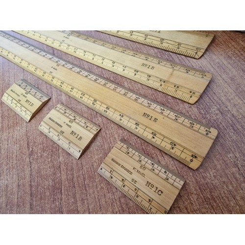 95 - Collection of Vintage Tools; Collection of Wooden Rulers in Wooden Case, Brass Thermometer, Round An... 