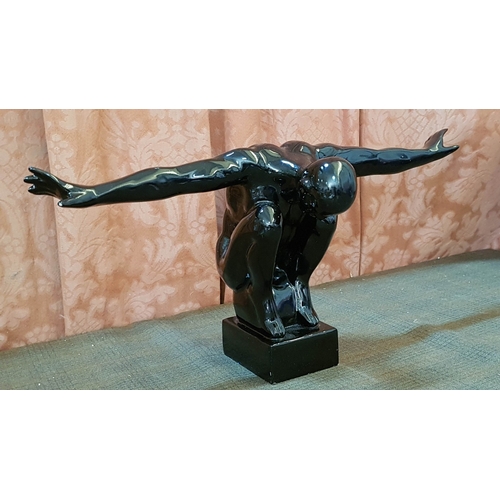 155 - 'Olympic Swimmer at the Start' Ceramic Sculpture, Black Finished, Approx. 40cm x 21cm.