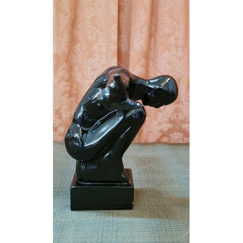 155 - 'Olympic Swimmer at the Start' Ceramic Sculpture, Black Finished, Approx. 40cm x 21cm.