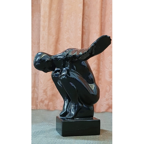 155 - 'Olympic Swimmer at the Start' Ceramic Sculpture, Black Finished, Approx. 40cm x 21cm.