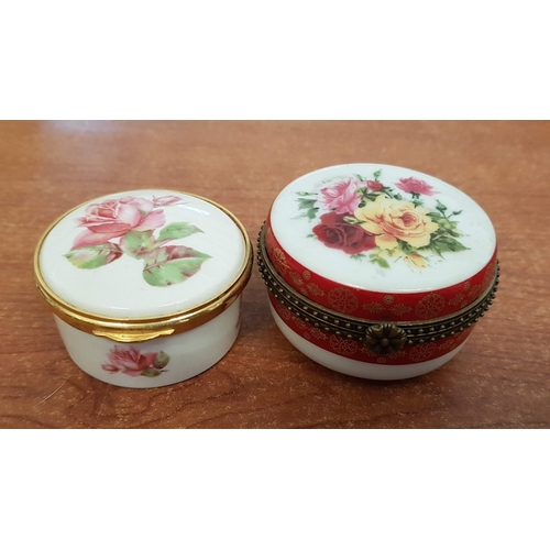 215 - Large Collection of 12x Porcelain Vintage Trinket Boxes in Different Shape, Size and Pattern.  (12)