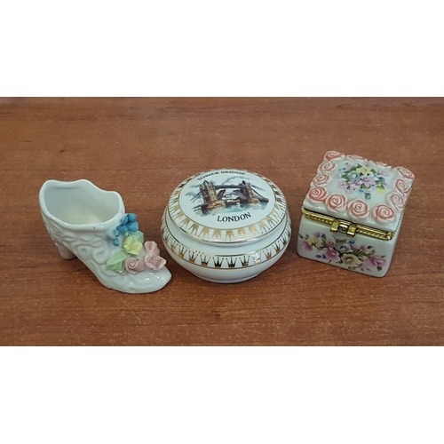 216 - Collection of Mini Assorted Porcelain Ornaments (Trinket Boxes, Perfume Bottle and Others).  (8)