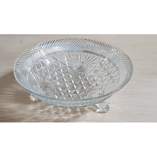 337 - Retro, Circa 90s, Various Table Glassware, Large Fruit Bowl (Ø: 29cm), 2x Round Platers (Ø: 31.5cm a... 