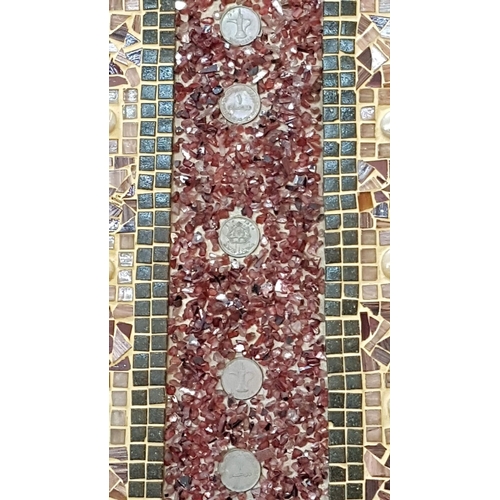 373 - Mosaic Wall Art, 'Oriental Window', Naturale Ston, Crystals and Coins, Approx. 81.5cm x 59.5cm.