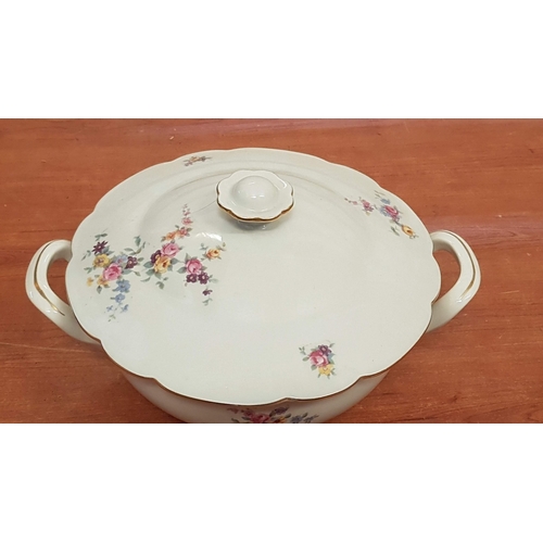 376 - Vintage Porcelain Round Tureen with Lid, Classic Filigree Floral Pattern, Made in Czechoslovakia.