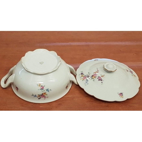 376 - Vintage Porcelain Round Tureen with Lid, Classic Filigree Floral Pattern, Made in Czechoslovakia.