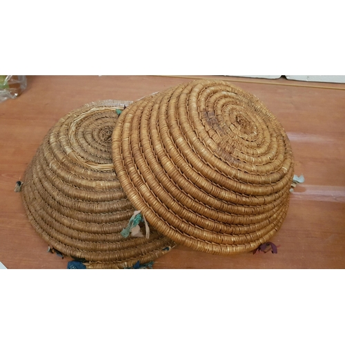 377 - Vintage Traditional Cypriot Hand Woven Baskets, Approx. Ø: 32.5cm and Ø: 35cm, A/F.  (2)