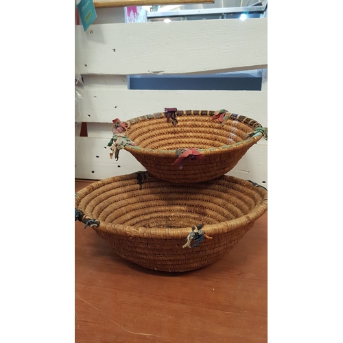 377 - Vintage Traditional Cypriot Hand Woven Baskets, Approx. Ø: 32.5cm and Ø: 35cm, A/F.  (2)