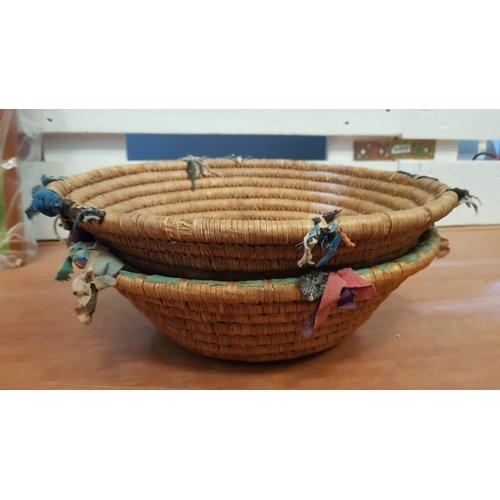 377 - Vintage Traditional Cypriot Hand Woven Baskets, Approx. Ø: 32.5cm and Ø: 35cm, A/F.  (2)