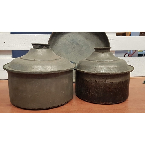 379 - Antique Collection of Traditional Cooking Pots with Lid (Big Ø: 31cm H: 25.5cm, Small Ø:28cm H: 24cm... 