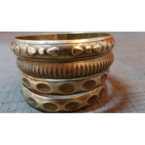 427 - Set of 4x Brass Boho Style Bangle Bracelets, Approx. Ø: 7cm Each.  (4)