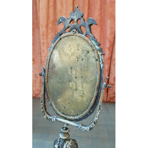 428 - Vintage Cherub Vanity Dresser Mirror (Swivel), Ornate Scalloped Base with a Cherub Holding High Orna... 