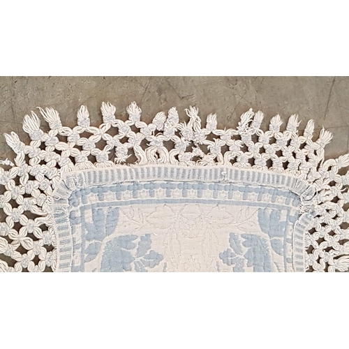 429 - Vintage Country Style Rug in White and Light Blue Pattern Finished with Fringes, Approx. 70cm 140cm.