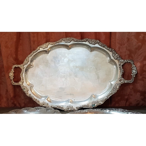 430 - Vintage Style Collection of White Metal with  Various Shape and Sizes Serving Trays, Finished with B... 