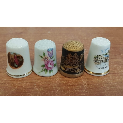 434 - Assorted Souvenirs Collection, Ceramic Beer Stein, Porcelain Thimbles (4x),  White Metal Round Trink... 