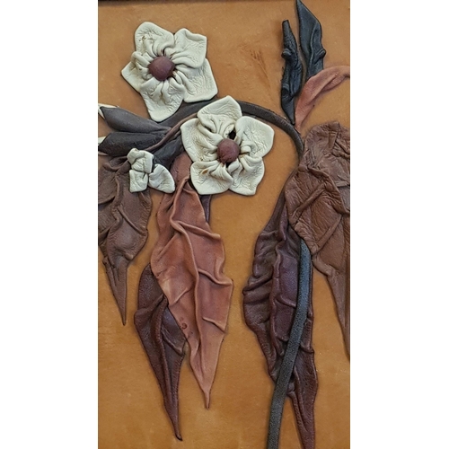 517 - 2x Leather Craft Frame Art, Vintage Circa 80s-90s, 3D Floral Still Life. (24cm x 32.5cm Each).  (2)