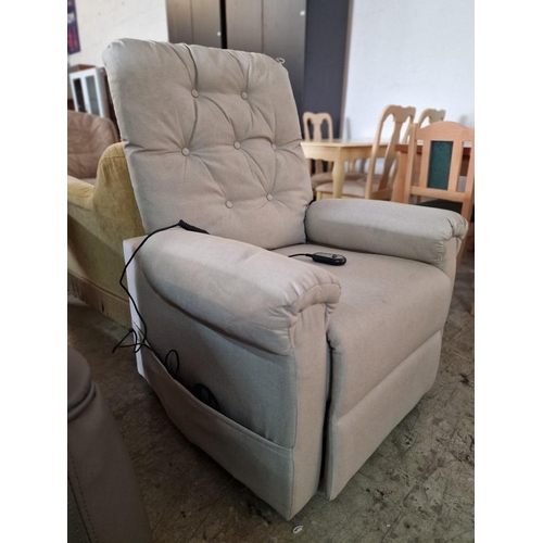 14 - Light Grey Fabric Relaxing Rise & Reclining 'TV' Armchair, with Side Pockets on Both Sides

* Unused... 