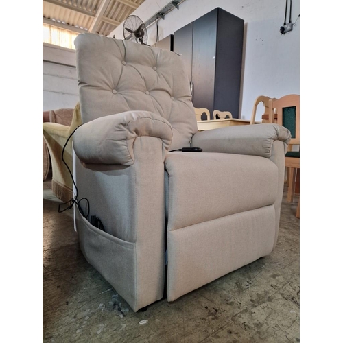 14 - Light Grey Fabric Relaxing Rise & Reclining 'TV' Armchair, with Side Pockets on Both Sides

* Unused... 