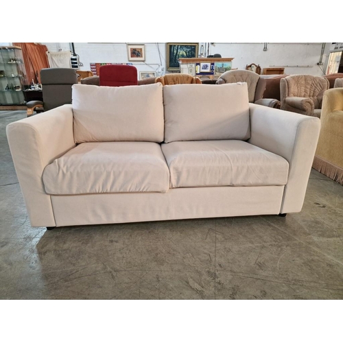 300 - White Colour Fabric Large 2-Seat Sofa