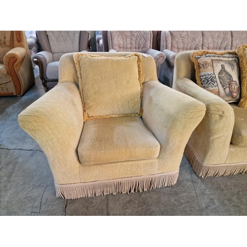 301 - Gold Tone Fabric 3-Piece Lounge Suite, Comprising of 3-Seater Sofa and Pair of Matching Armchairs wi... 