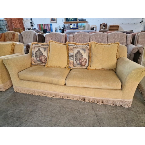 301 - Gold Tone Fabric 3-Piece Lounge Suite, Comprising of 3-Seater Sofa and Pair of Matching Armchairs wi... 