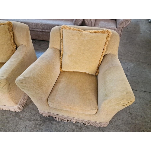 301 - Gold Tone Fabric 3-Piece Lounge Suite, Comprising of 3-Seater Sofa and Pair of Matching Armchairs wi... 