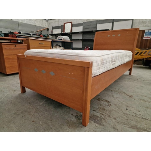 302 - Cherry Colour Wood Effect Single Bed with Curved Headboard and 3 x Inset Star Shapes, Together with ... 