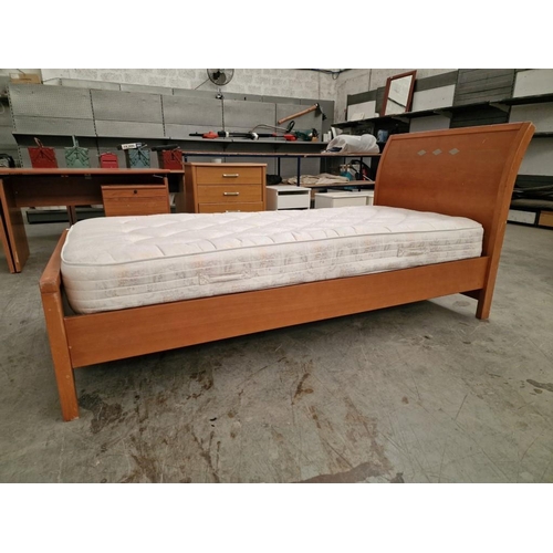 302 - Cherry Colour Wood Effect Single Bed with Curved Headboard and 3 x Inset Star Shapes, Together with ... 