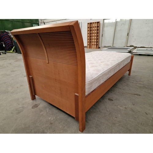 302 - Cherry Colour Wood Effect Single Bed with Curved Headboard and 3 x Inset Star Shapes, Together with ... 