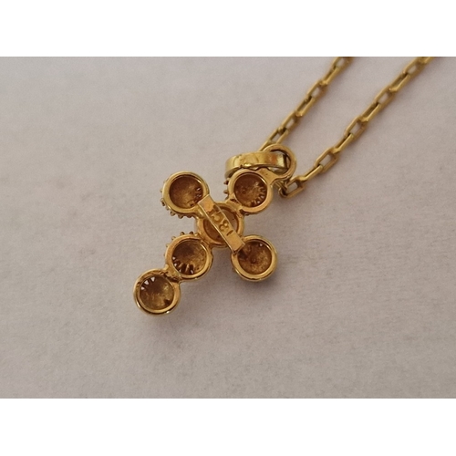 36 - 18ct Gold Decorative Cross Pendant with Pearl Centre (Approx. 10 x 16mm), on 18ct Gold Fine Necklace... 