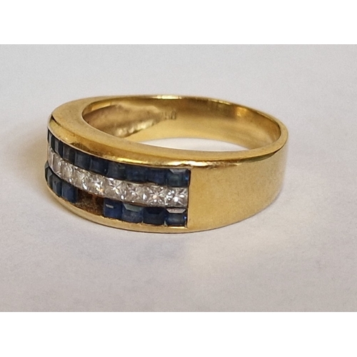 72 - 18ct Gold Ring with Row of 10 x Diamonds and 2 x Rows of Sapphires (Noted, 2 Missing), (Approx. Size... 