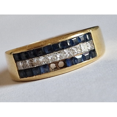 72 - 18ct Gold Ring with Row of 10 x Diamonds and 2 x Rows of Sapphires (Noted, 2 Missing), (Approx. Size... 