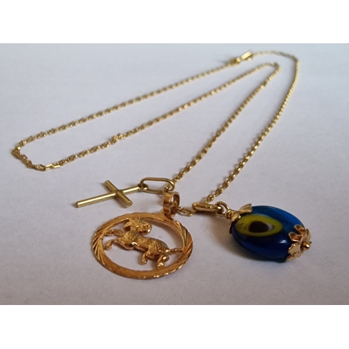 73 - 18ct Gold Fine Necklace (Approx. L: 51cm), Together with 18ct Gold Round Aries Zodiac Pendant (Appro... 