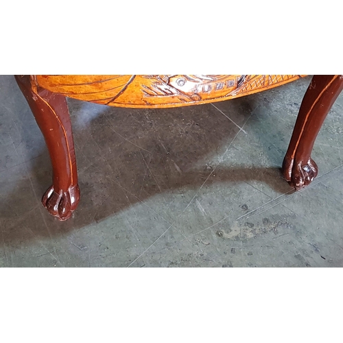 135 - Vintage Oriental Asian Highly Carved, Rustic, Oval, Coffee Table, Decorated with Scenes from the Lif... 