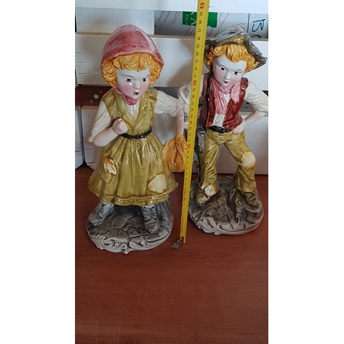 423 - 'Farmer Couple' Capodimonte Style Large Retro Porcelain Figurines, Approx. H: 36cm Each.