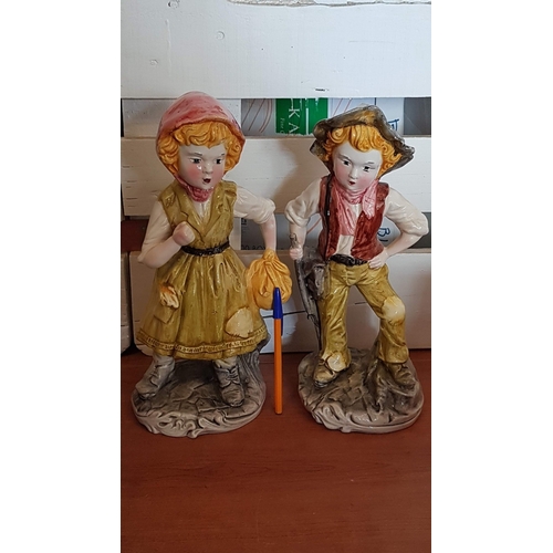 423 - 'Farmer Couple' Capodimonte Style Large Retro Porcelain Figurines, Approx. H: 36cm Each.