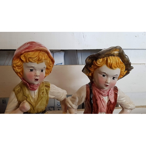 423 - 'Farmer Couple' Capodimonte Style Large Retro Porcelain Figurines, Approx. H: 36cm Each.