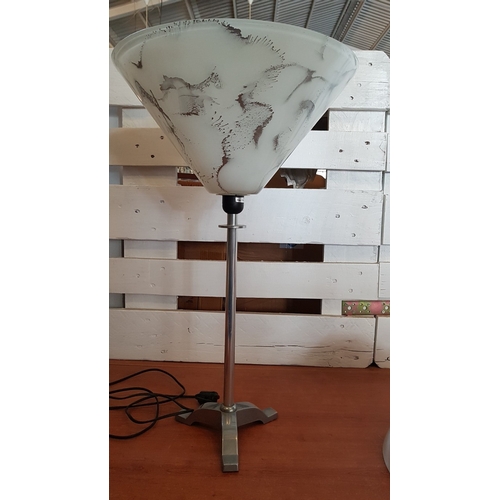 509 - Modern Chrome Lamp Base with 2x Large Marble Effect (Lamp H:64.5cm , Shade Approx.