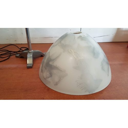 509 - Modern Chrome Lamp Base with 2x Large Marble Effect (Lamp H:64.5cm , Shade Approx.