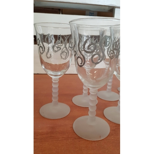 510 - Modern Wine Glasses Decorated with Hand Painted Pattern and Mat Glass Twisted Leg, (7).