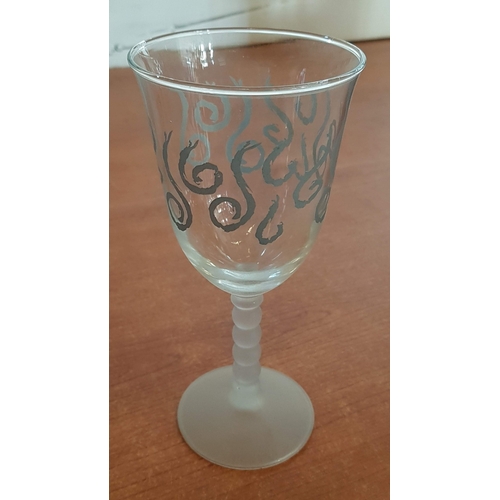 510 - Modern Wine Glasses Decorated with Hand Painted Pattern and Mat Glass Twisted Leg, (7).