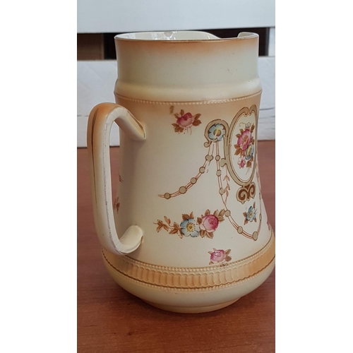 513 - Vintage Crown Devon Ware Fieldings Stroke on Trent S F & CO Water Jug, Beige Pottery Decorated with ... 