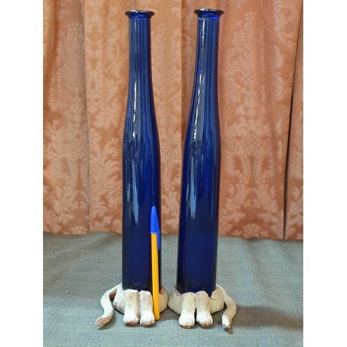 372 - Hand Craft 'Cat Vases' (Blue Cobalt Glass/Clay), H: 39cm Each.  (2)