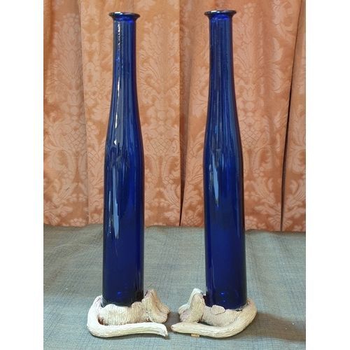 372 - Hand Craft 'Cat Vases' (Blue Cobalt Glass/Clay), H: 39cm Each.  (2)