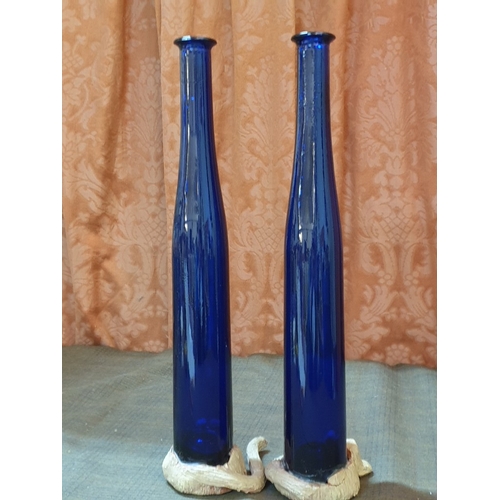 372 - Hand Craft 'Cat Vases' (Blue Cobalt Glass/Clay), H: 39cm Each.  (2)