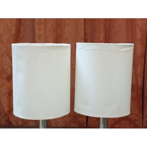 391 - Pair of Modern Side Lamps, Chron Tuch Base and White Ordinary Lampshades (H:33.5cm Each).  (2)