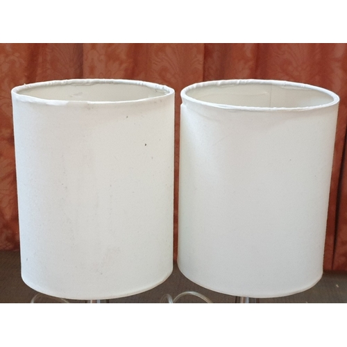 391 - Pair of Modern Side Lamps, Chron Tuch Base and White Ordinary Lampshades (H:33.5cm Each).  (2)