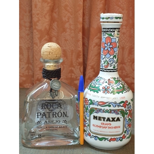 414 - Collectable Decanters, 'Metaxa' Hand Made Porcelain and Glass 'Roca Patron Anejo Tequila', Empty.  (... 