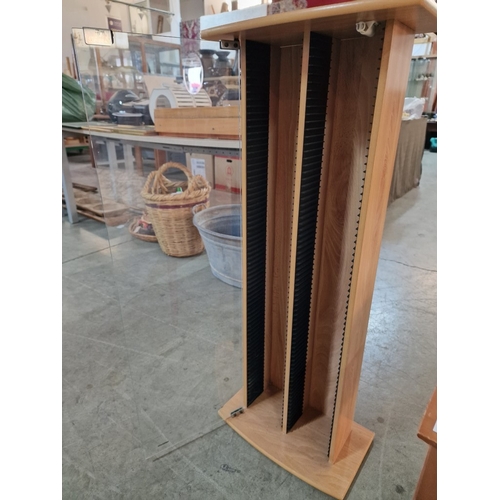 218 - Light Wood Effect CD Tower with Glass Door, (Approx. 42 x 24 x 100cm)