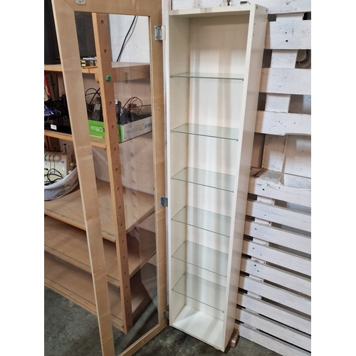 220 - Wall Hanging Display Cabinet with Light Wood Effect Glazed Door and Adjustable Height Glass Shelves,... 